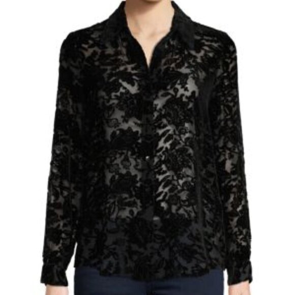 L'Agence S Velvet Floral Mesh Shirt Top Blouse in Black Sheer Chic Floral mesh - Picture 1 of 10